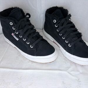 Superga Black High-Top Sneakers Faux Fur Lining Size 8